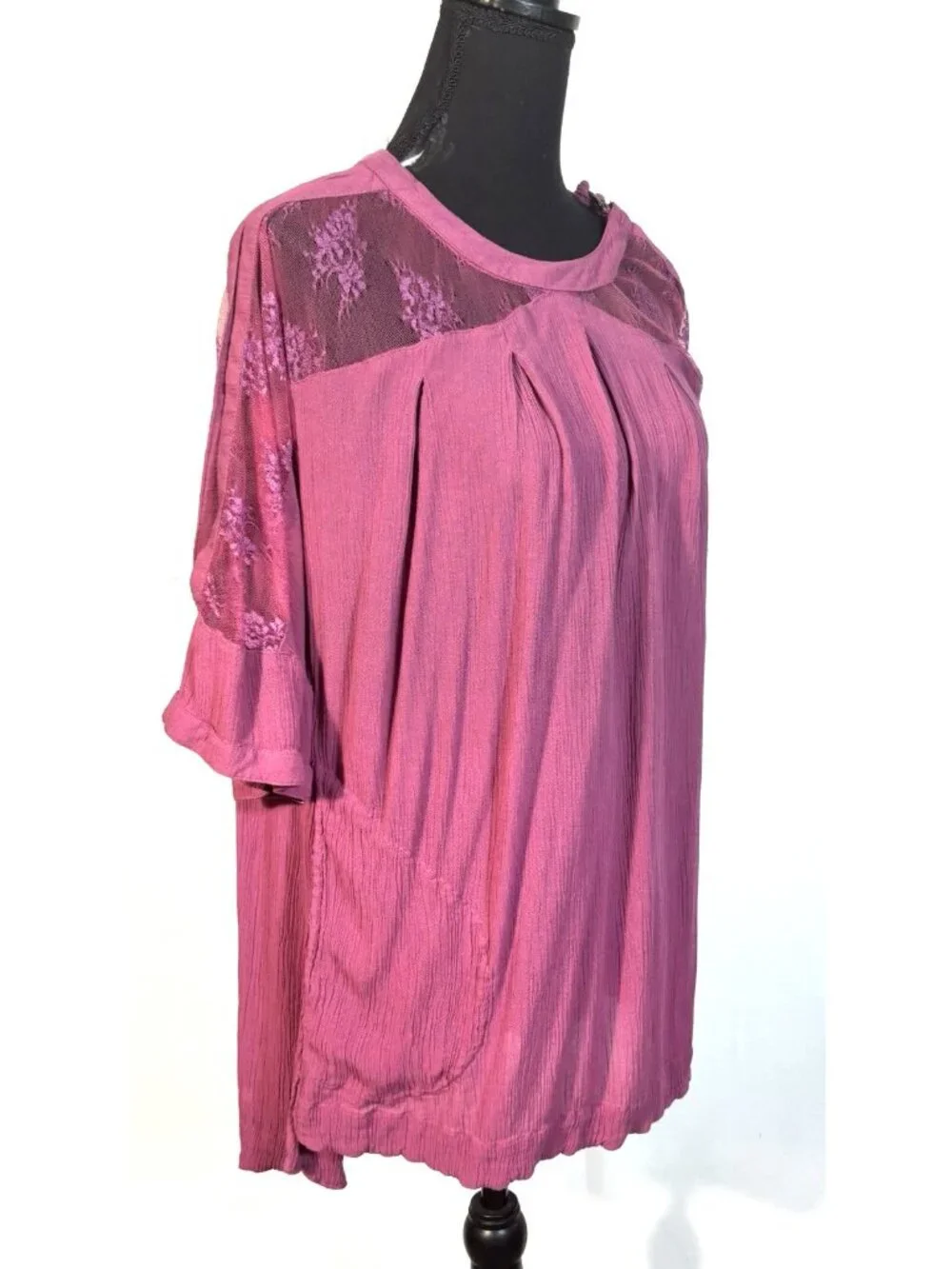 Free People Cold Shoulder Lace Cut Out Tunic Mauve Dusty Rose Oversized XS